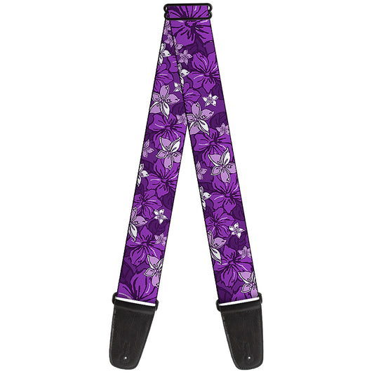 Guitar Strap - Hibiscus Collage Purple Shades