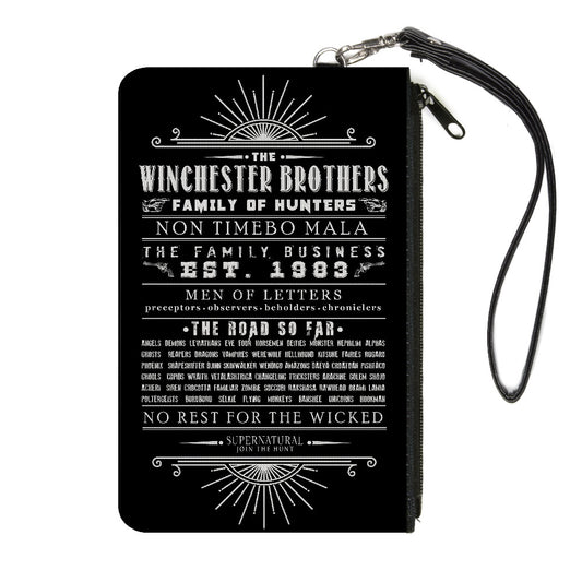 Canvas Zipper Wallet - SMALL - Supernatural Quotes Scroll Black White