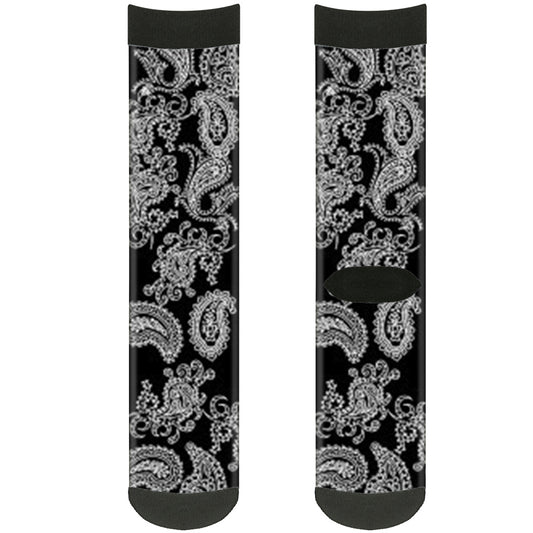 Sock Pair - Polyester - Paisley2 Black White - CREW