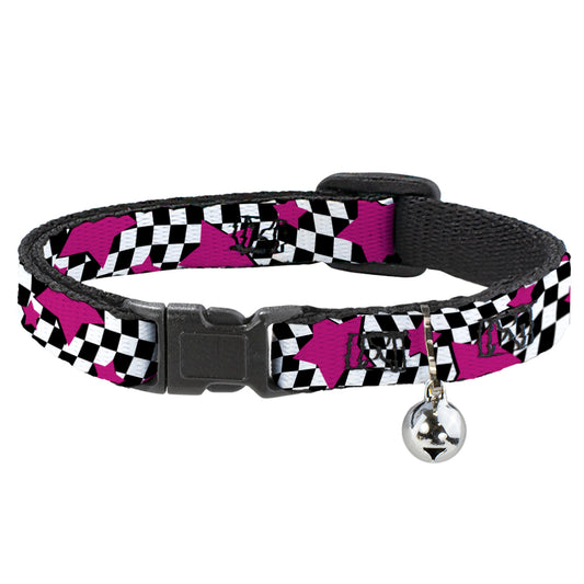 Cat Collar Breakaway - Checker & Stars Black White Pink