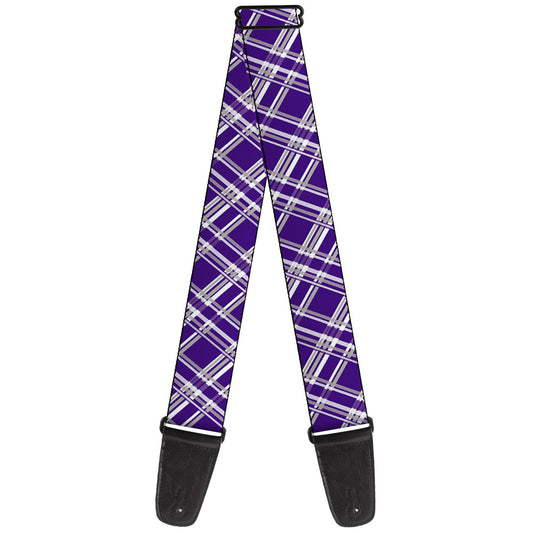 Guitar Strap - Plaid X3 Purple Gray White