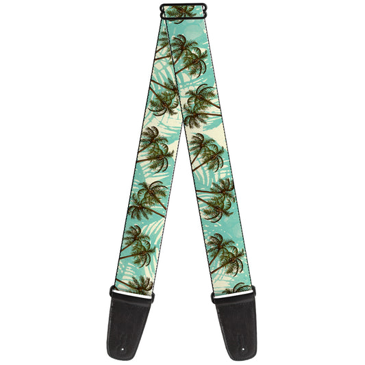 Guitar Strap - Palm Trees Swaying Tan Teal