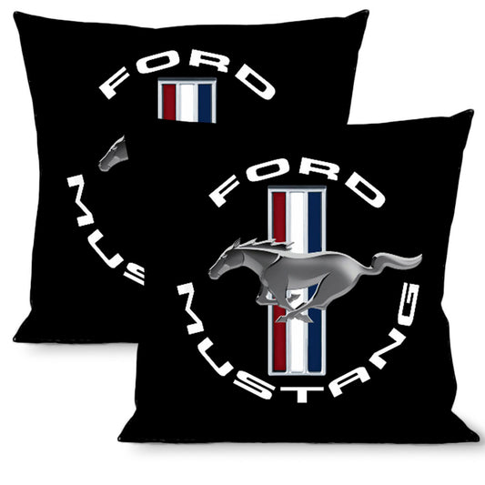 Pillow - THROW - FORD MUSTANG Tri-Bar Logo Black White Silver Red Blue