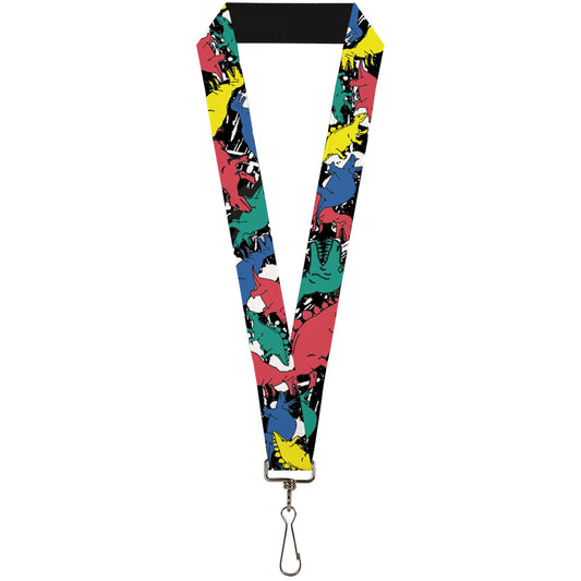 Lanyard - 1.0" - Dinosaurs Paint Splatter Black White Multi Color