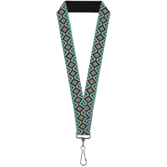 Lanyard - 1.0" - Geometric6 Navy Turquoise Gold