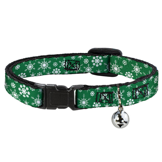 Cat Collar Breakaway - Snowflakes Green White