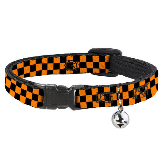Cat Collar Breakaway - Checker Black Neon Orange