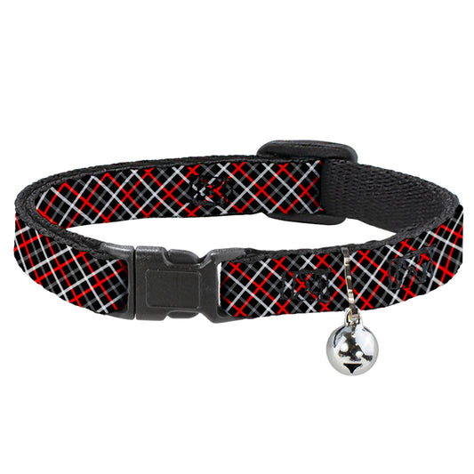 Cat Collar Breakaway - Criss Cross Plaid Black Gray Red