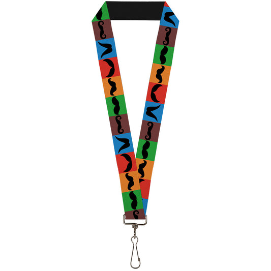 Lanyard - 1.0" - Mustaches Multi Color Blocks Black