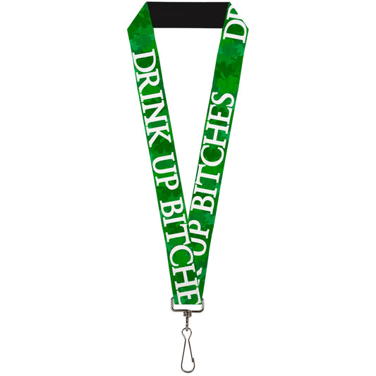 Lanyard - 1.0" - St. Pat's DRINK UP BITCHES Stacked Shamrocks Greens White