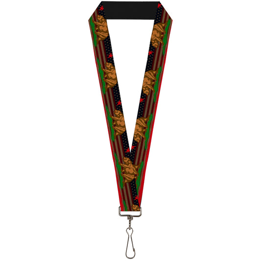 Lanyard - 1.0" - Cali Bear Star Stripe US Flag Stretch