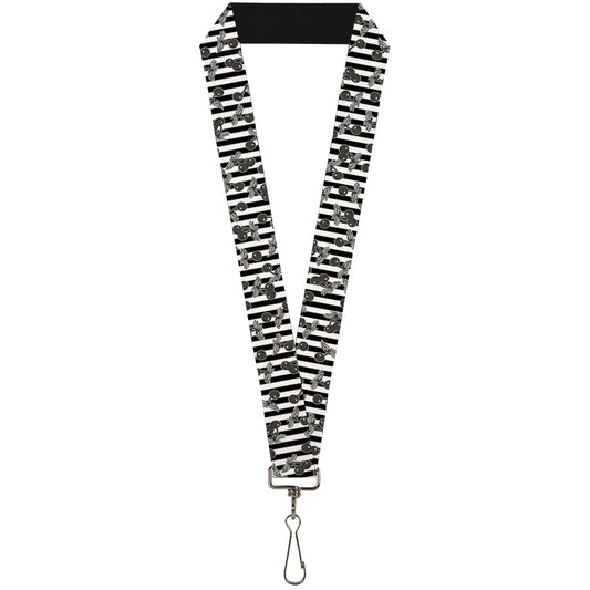 Lanyard - 1.0" - Cherries Scattered Vertical Stripe White Black Grays