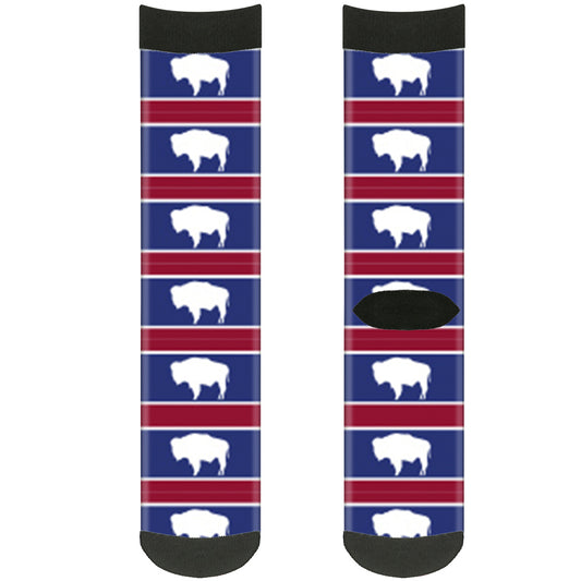 Sock Pair - Polyester - Wyoming Flags Bison Silhouette - CREW