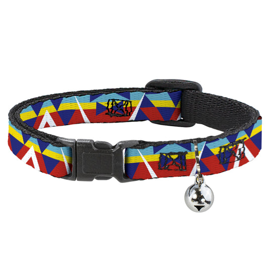 Cat Collar Breakaway - Geometric Triangles Stripe Red White Blues Yellow
