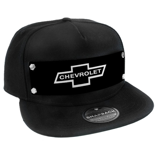 Embellishment Snap Back Hat BLACK - Full Color Strap - 1965 CHEVROLET Bowtie Black White