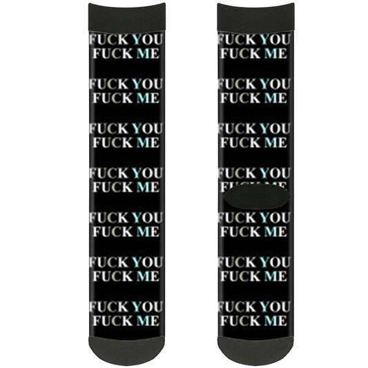 Sock Pair - Polyester - FUCK YOU FUCK ME Black White Blue - CREW