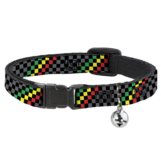 Cat Collar Breakaway - Checker Stripe Black Gray Rasta