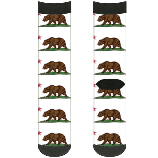 Sock Pair - Polyester - Cali Bear White - CREW