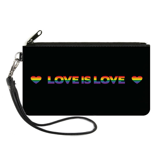 Canvas Zipper Wallet - LARGE - LOVE IS LOVE Heart Black Rainbow