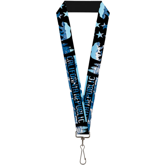 Lanyard - 1.0" - CALIFORNIA REPUBLIC Bear Stars Silhouette Black Scenic Mountains