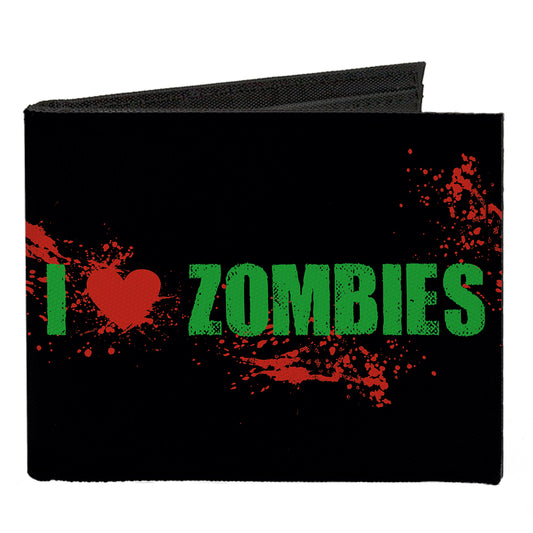 Canvas Bi-Fold Wallet - I "Heart" ZOMBIES Bold Splatter Black Green Red