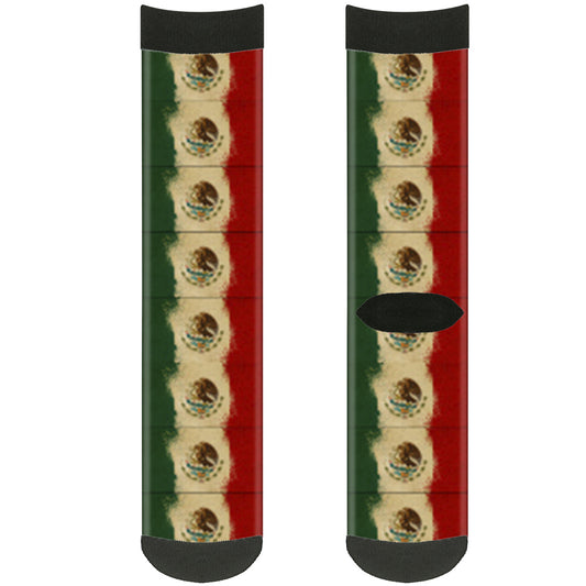 Sock Pair - Polyester - Mexico Flag Distressed Painting - CREW