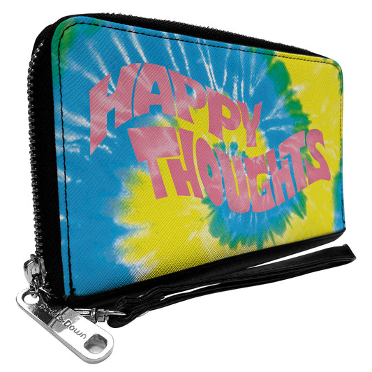 Women's PU Zip Around Wallet Rectangle - HAPPY THOUGHTS Tie Dye Blue Yellow White Pink