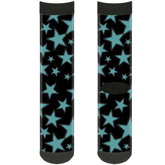 Sock Pair - Polyester - Stars Multi Stars Black Turquoise - CREW