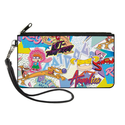 Canvas Zipper Wallet - LARGE - Nick 90's Logos 7-Show Characters White Multi Color