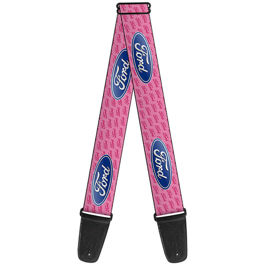 Guitar Strap - Ford Oval w Text PINK REPEAT