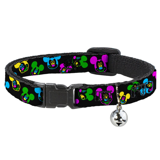 Cat Collar Breakaway - Mickey Mouse Expressions Scattered Black Multi Neon