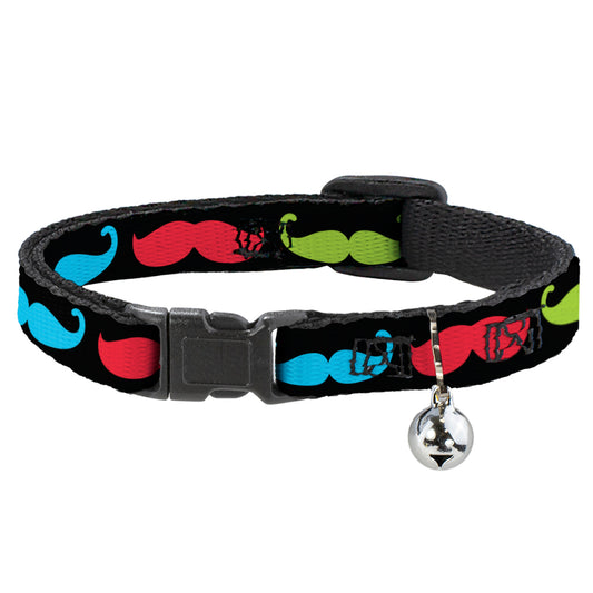 Cat Collar Breakaway - Mustaches-4 Black Multi Color