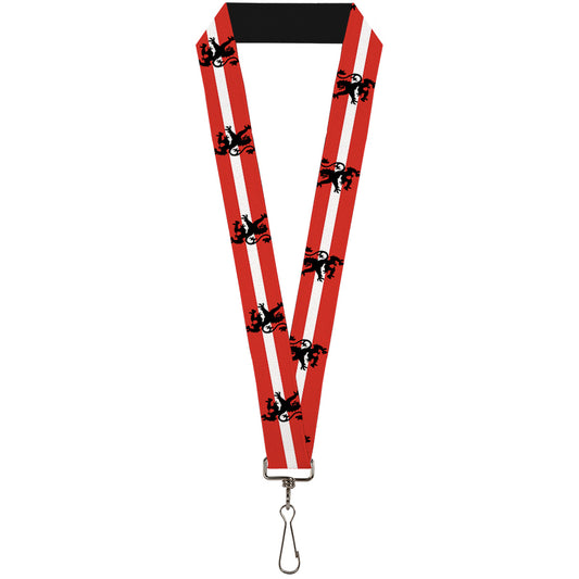 Lanyard - 1.0" - Rampant Lion Repeat Stripes Red White Black