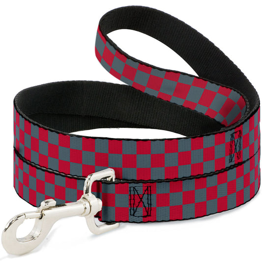 Dog Leash - Checker Crimson Red/Gray