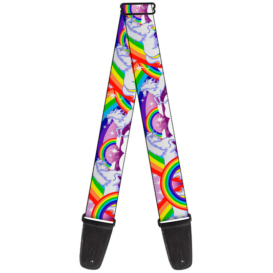 Guitar Strap - Unicorns in Rainbows w Sparkles Purple