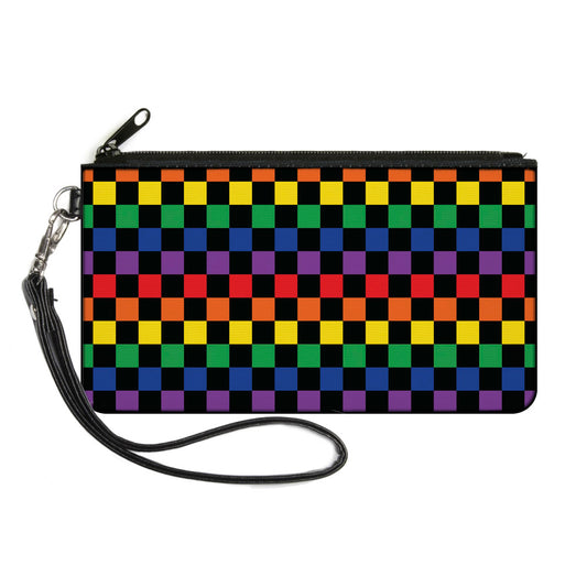 Canvas Zipper Wallet - SMALL - Checker Black Rainbow Multi Color
