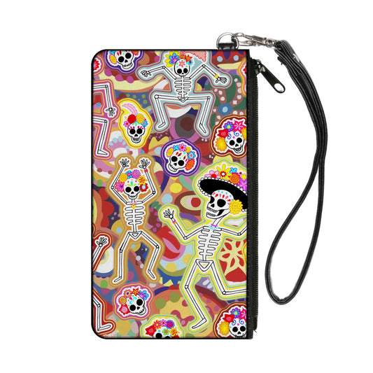 Canvas Zipper Wallet - LARGE - Dancing Catrinas Collage Multi Color