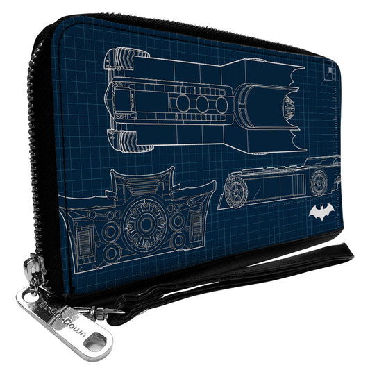 Women's PU Zip Around Wallet Rectangle - Batman Batmobile Blueprint Tech Turns Blues White