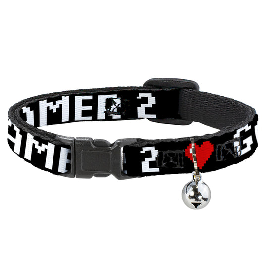 Cat Collar Breakaway - GAMER 2 Heart 8-Bit Black White Red