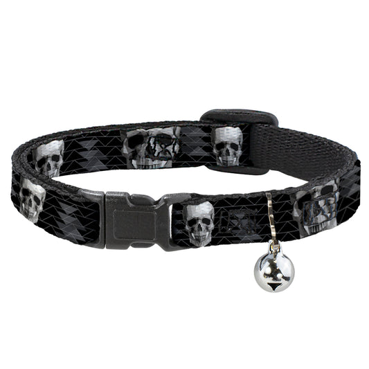 Cat Collar Breakaway - Geometric 3-D Skull Face Chevron Black Grays White