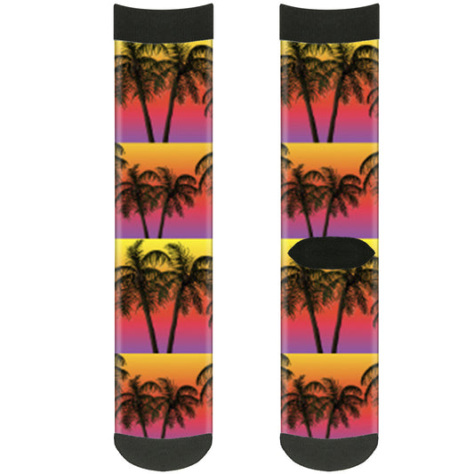 Sock Pair - Polyester - Palm Trees Sunset Fade Black - CREW
