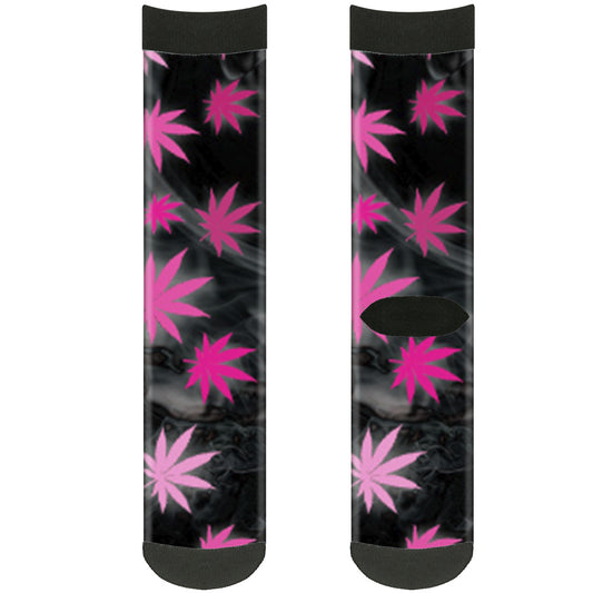 Sock Pair - Polyester - Pot Leaves Smoke Black Pink White - CREW