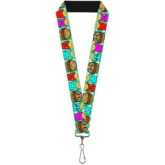 Lanyard - 1.0" - Burger & Fries Cartoon Straight Green Tablecloth