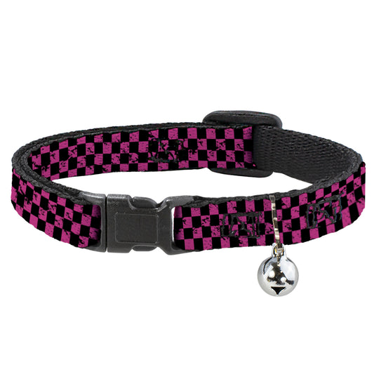 Cat Collar Breakaway - Checker Weathered Black Neon Pink