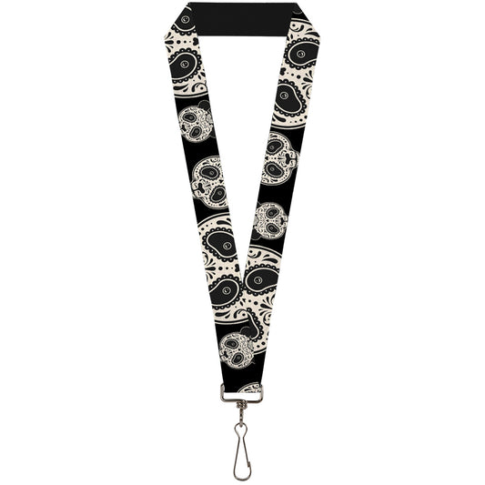 Lanyard - 1.0" - Panda Bear Sugar Skull Black White