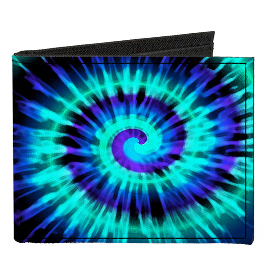 Canvas Bi-Fold Wallet - Tie Dye Spiral Blues Purples