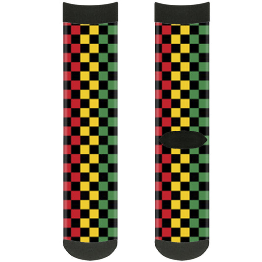 Sock Pair - Polyester - Checker Black Rasta - CREW