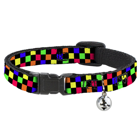 Cat Collar Breakaway - Checker Black Multi Neon