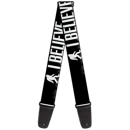 Guitar Strap - Bigfoot Silhouette I BELIEVE Black Gray White