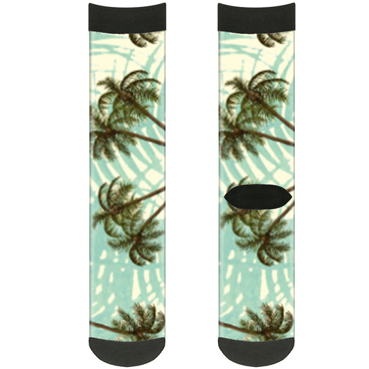 Sock Pair - Polyester - Palm Trees Swaying Tan Teal - CREW